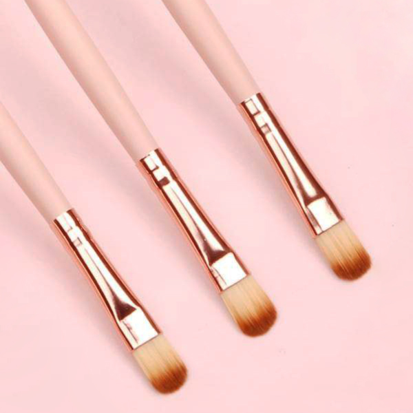 3 Piece Vegan Small Eye Shadow Brush in Beige & Rose Gold