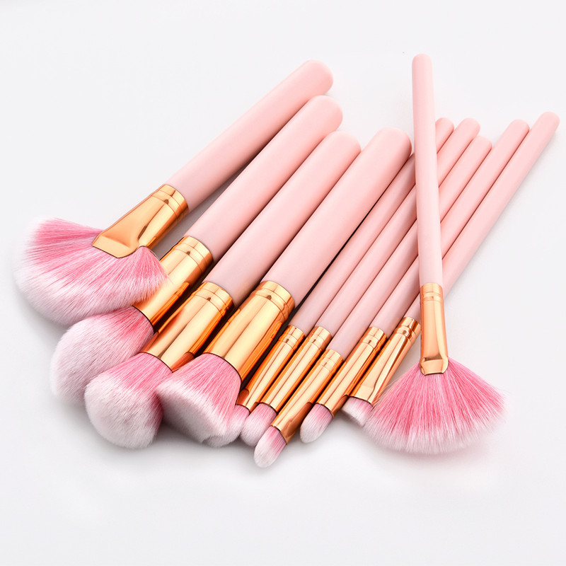 Bellaphoria 10 Piece Vegan Ultra Plush Cosmetic Brush Set in Pink & Gold