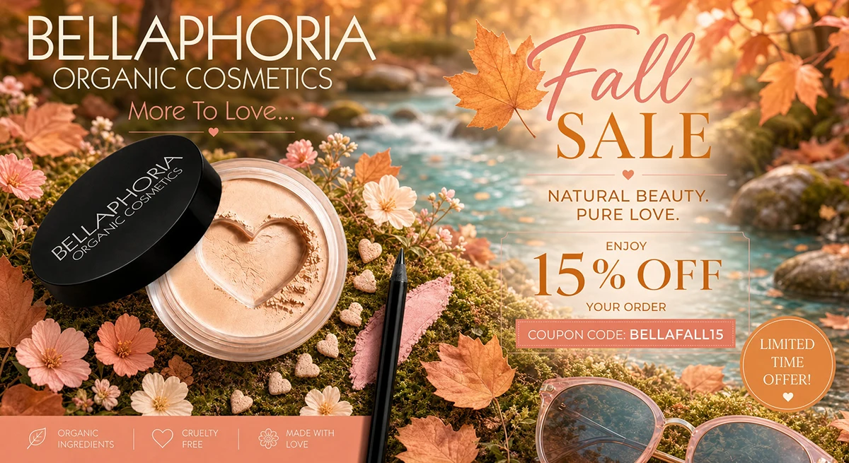 Bellaphoria Organic Cosmetics Fall Sale on now! Use Coupon Code BELLAFALL15